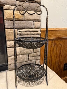 Two-Tier Decorative Metal Stand in Distressed Black